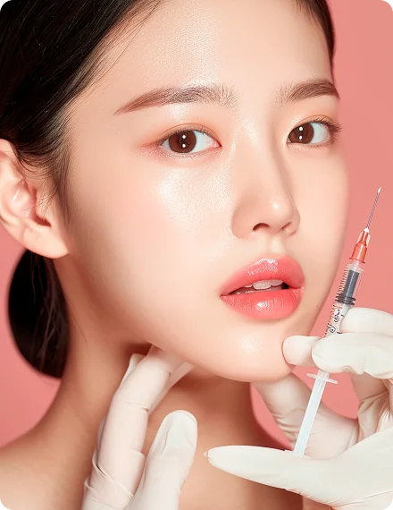 ボツリヌストキシン注射を受ける女性の顔のクローズアップ