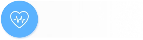 青い丸の中に心電図のハートアイコン