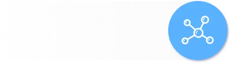 分子構造のアイコンが青い円の中に表示されています。