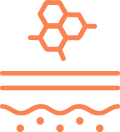 オレンジ色のハニカム構造と肌の断面図のアイコン