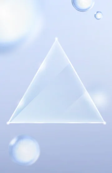 水色の背景に透明な三角形と水滴のような球体がある背景画像