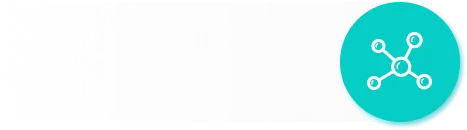 水色の丸に分子構造のアイコン