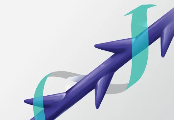 糸リフトのイメージ図：青い糸と矢印が重なるデザイン