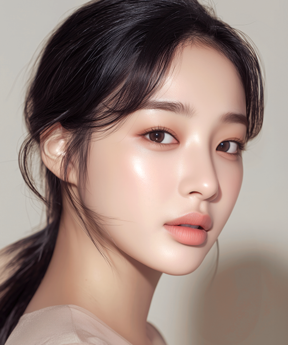 黒髪でポニーテールの若い女性のポートレート。